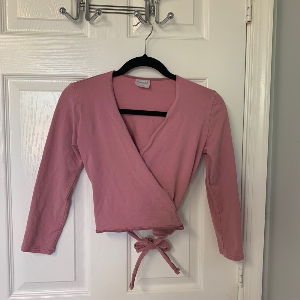 DANCE WEAR/ Capezio Pink cross over front tie cardigan dance L